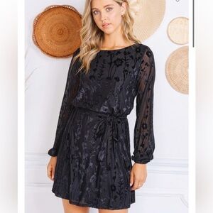 Made with love black velvet burnout dress size‎ small NWT